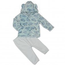 H33565:  Baby Dino Print Hooded Plush Fleece Top & Jog Pant Set (6-24 Months)